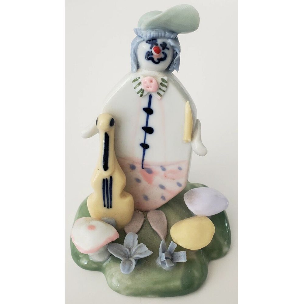 Vtg Zampiva Clown Figurine 60's Fine Porcelain Wears Hat Play Violin Pastel ITAL